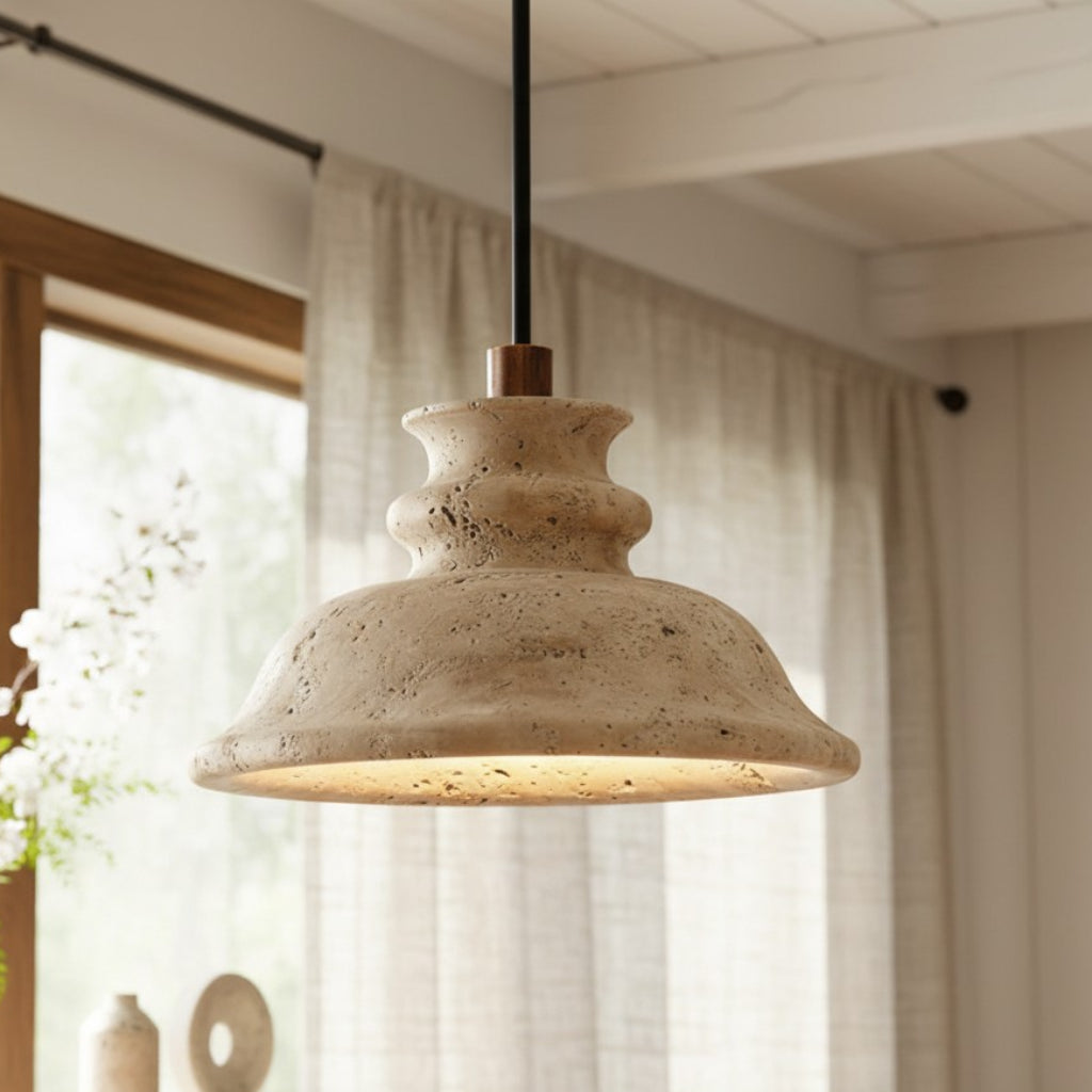 Rynley Wabi-Sabi Bell Travertine Pendant Light | Mergelighting