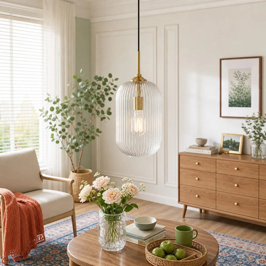 Pella Modern Farmhouse Ribbed Glass Pendant Light