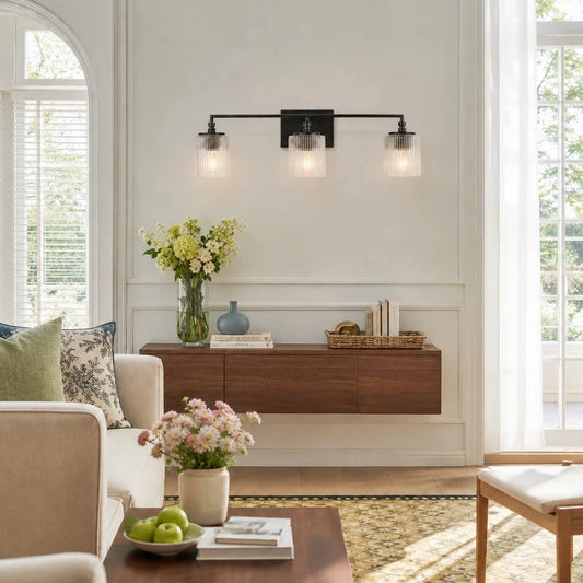 Veyra Modern 3-Light Ribbed Glass Cylinder Wall Lamp