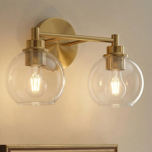 Logan Modern Brass Clear Glass Bathroom 2/3/4 Light Vanity Wall Sconce