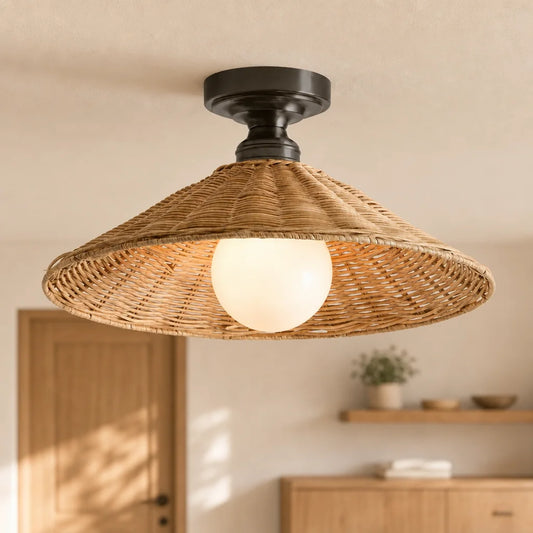 Chloe Farmhouse Conical Rattan Ceiling Light