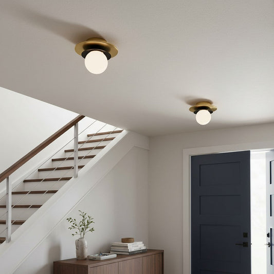 Modern Layered Brass Opal Glass Ceiling Light