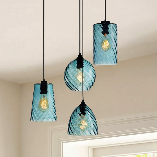 Modern Amber Blue Violet Curved Glass Pendant Lighting
