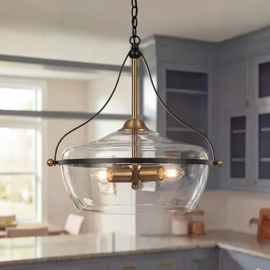 Mid-Century 3-Light Metal Frame Glass Pendant Light
