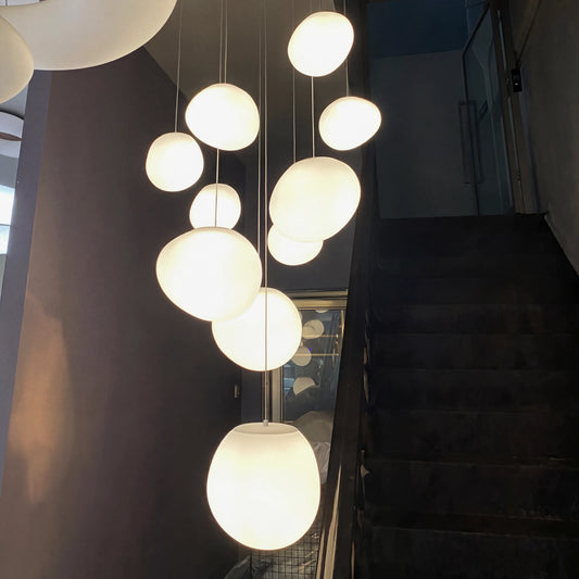 Gregg Glass Suspension Light - White LED Cobblestone Pendant for Villa Staircase & Shop