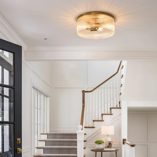 Rustic Farmhouse Round Ribbed Glass Ceiling Light