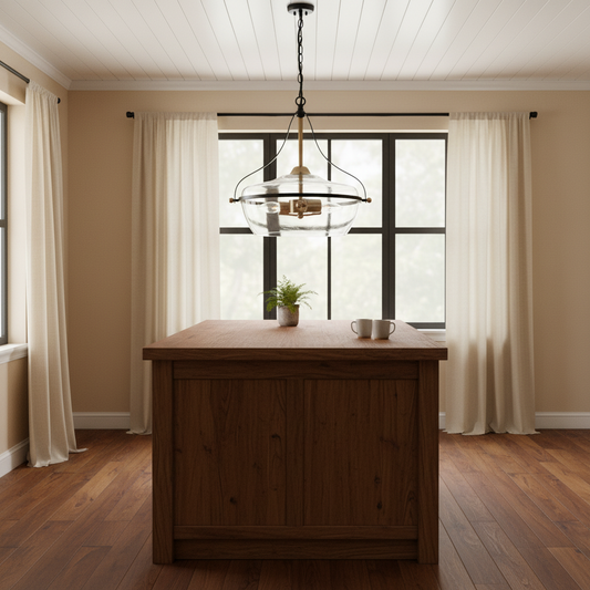 Mid-Century 3-Light Metal Frame Glass Pendant Light