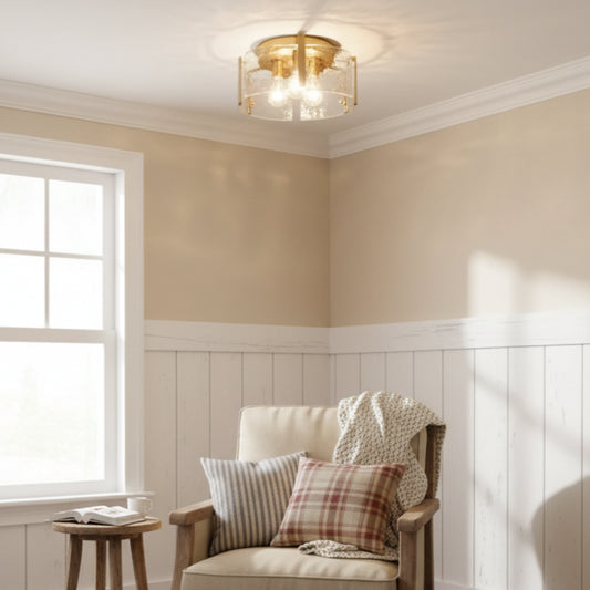 Minimalist Water Ripple Glass Drum Flush Mount Ceiling Light