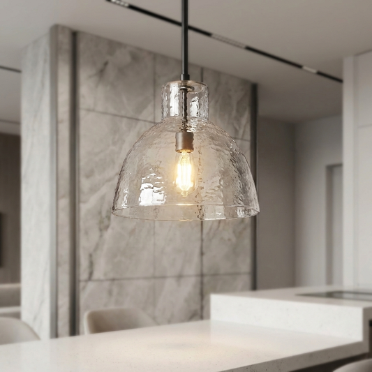 Farmhouse Recycled Hammered Glass Pendant Light for Kitchen Island
