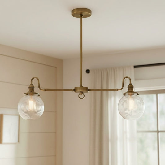 Nessa Vintage Industrial Brass Ribbed Globe Chandelier