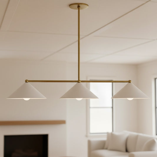 Mila Modern Linear Tri-Cone Brass Chandelier