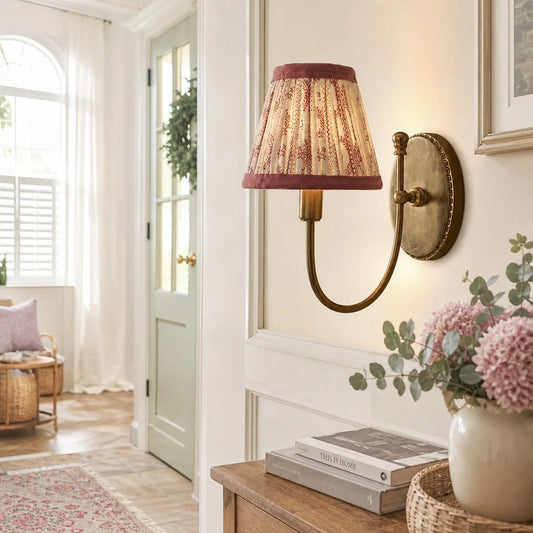 Vintage French Brass Fabric Drum Shade Wall Sconce