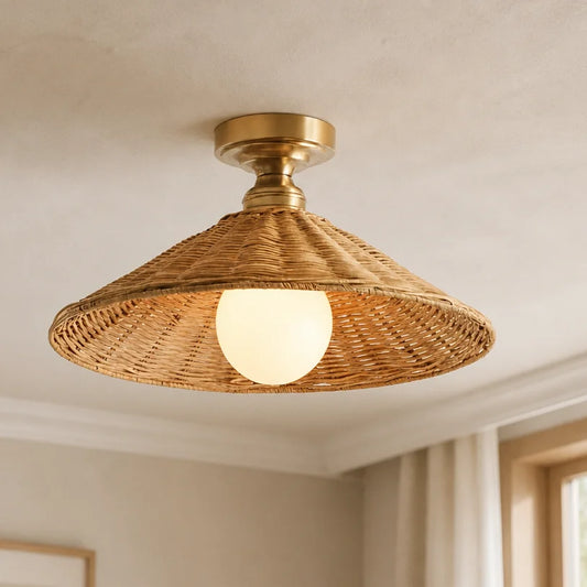 Chloe Farmhouse Conical Rattan Ceiling Light