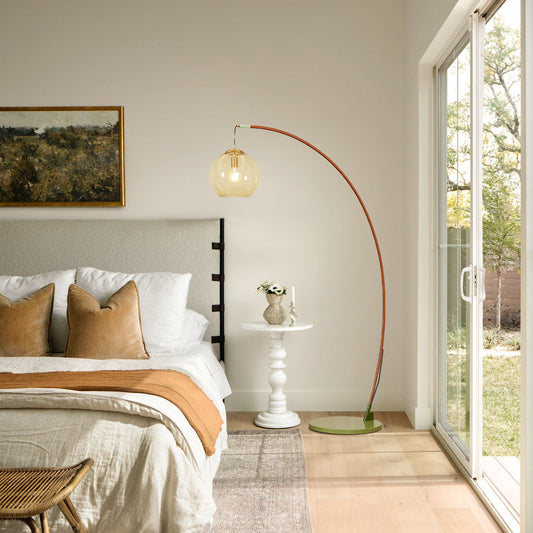 Modern Arched Floor Lamp with Amber Glass Shade