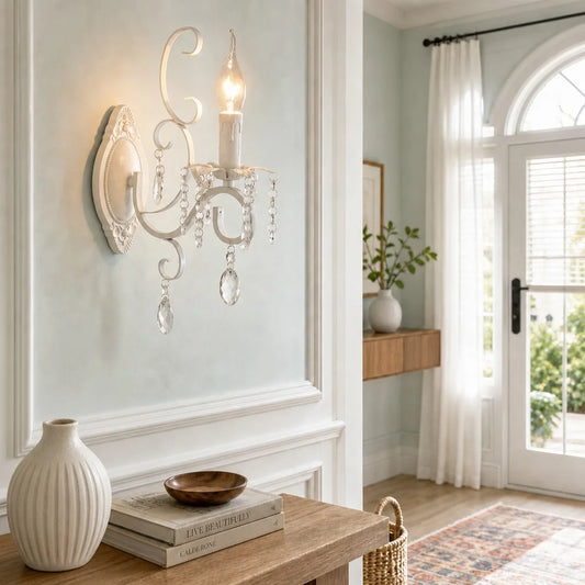 Retro Loft Wrought Iron Chandelier with White Crystal Deco for Dining Room