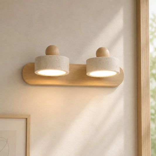 Beatrice Contemporary Natural LED Travertine Wood Wall Sconce