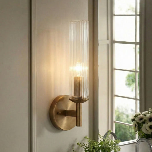 Marvin Farmhouse Ribbed Glass Tube Wall Lamp