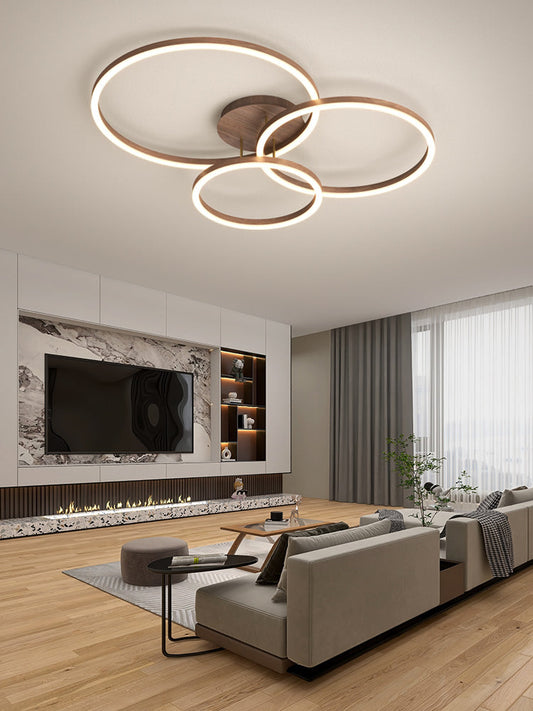 Wooden LED Flush Mount Ceiling Light with Single, Double or Triple Rings in Modern & Contemporary Style