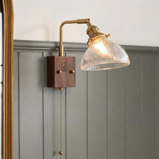 Glass Wall Light With Wood Plate - 103WL