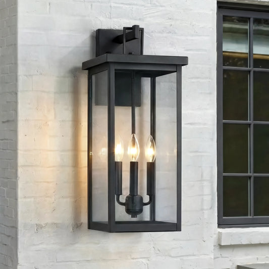 Flavio Minimalist 3-Light Large Black Outdoor Wall Light