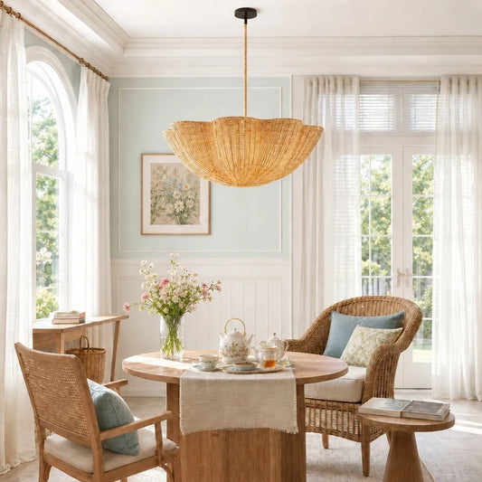 Priscilla Natural Woven Rattan Scalloped Pendant Light