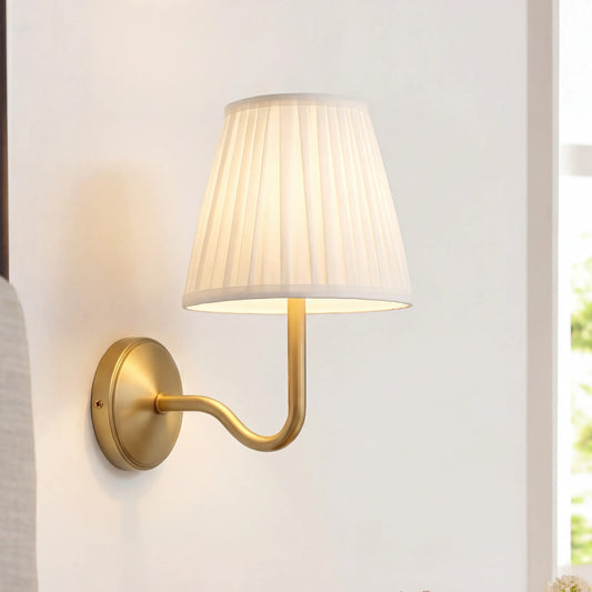 Ryan Pleated Shade Brass Arm Wall Sconce