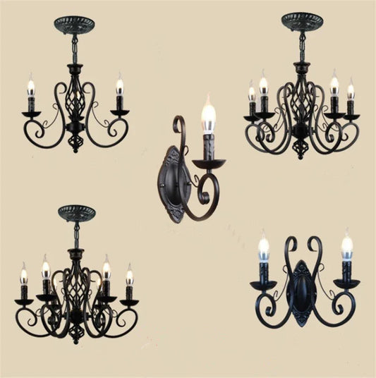 Black Wrought Iron Loft Chandelier for Living Room, Bar, Restaurant - Retro Industrial Style