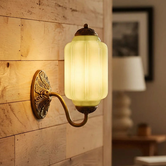 Eloise Vintage Scalloped Cream Glass Oiled Brass Wall Sconce