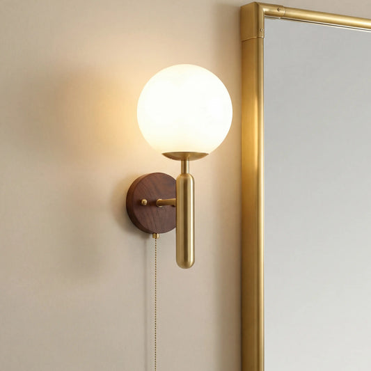 Wood Glass Globe Wall Light - 120WL