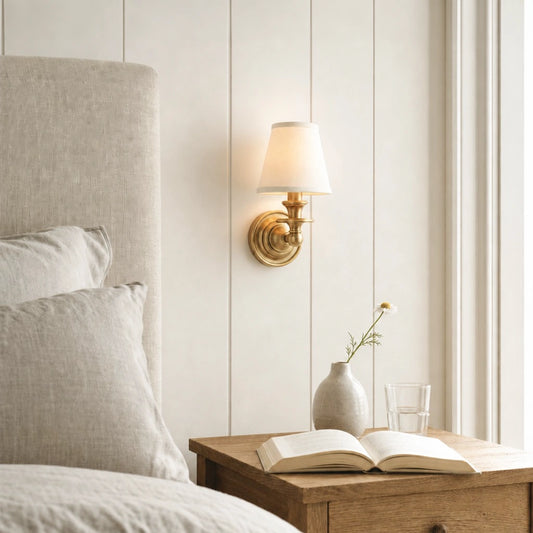 Scarlett Retro Brass Linen Shade Wall Sconce
