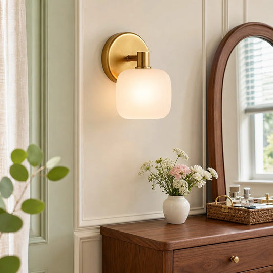 Altan Modern Cylinder Brass Frosted Glass Wall Sconce
