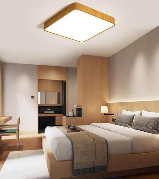 Wooden Square LED Flush Mount Ceiling Light in Scandinavian Style