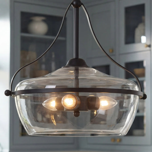 Mid-Century 3-Light Metal Frame Glass Pendant Light