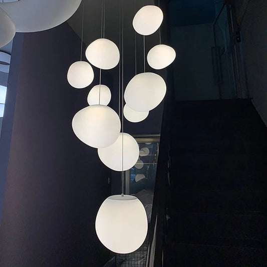 Gregg Glass Suspension Light - White LED Cobblestone Pendant for Villa Staircase & Shop