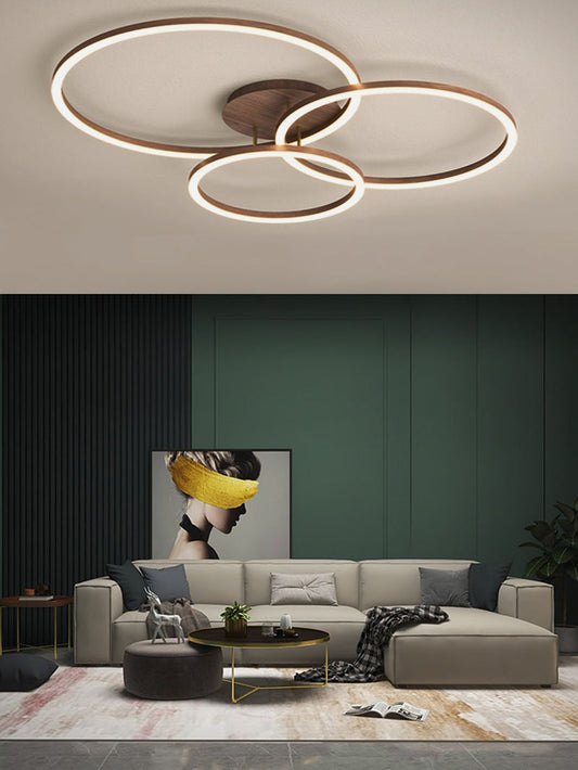 Wooden LED Flush Mount Ceiling Light with Single, Double or Triple Rings in Modern & Contemporary Style
