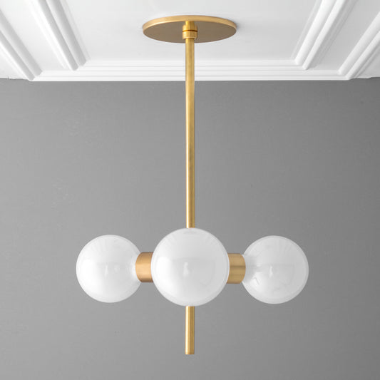 Shanida Modern Linear Triple Sphere Opal Glass Brass Chandelier