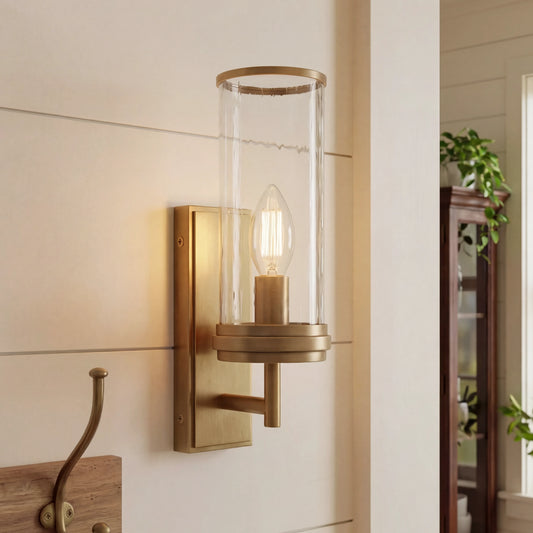 Farmhouse Cylinder Tube Hammered Glass Wall Sconce