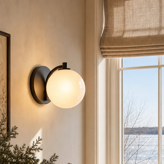 Vera Modern Elegant White Opal Globe Milk Glass Vanity Wall Light
