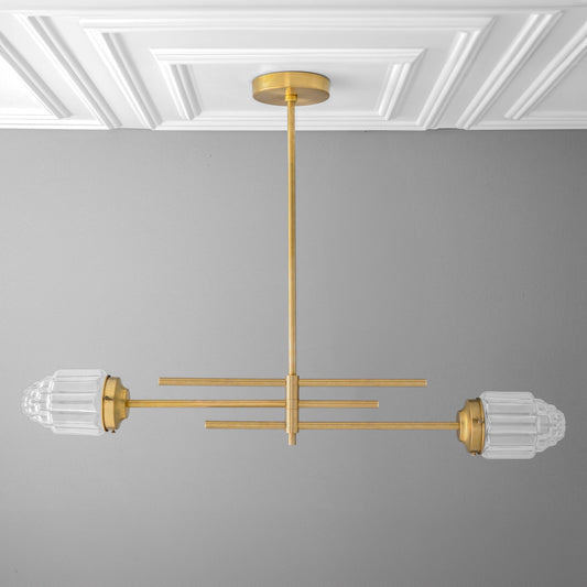 Zeshawn Modern Linear Ribbed Glass Dual Head Chandelier