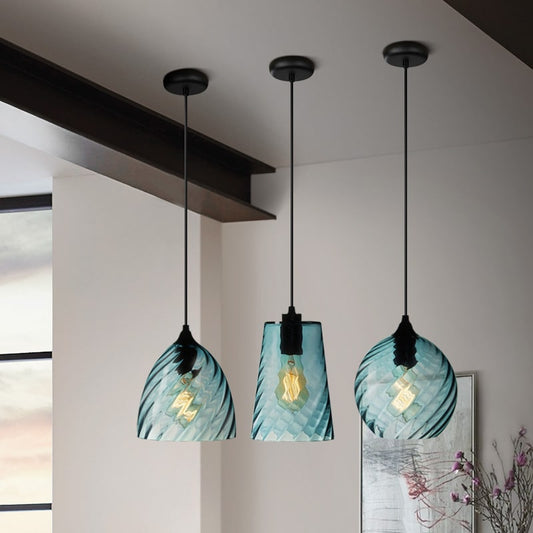 Modern Amber Blue Violet Curved Glass Pendant Lighting