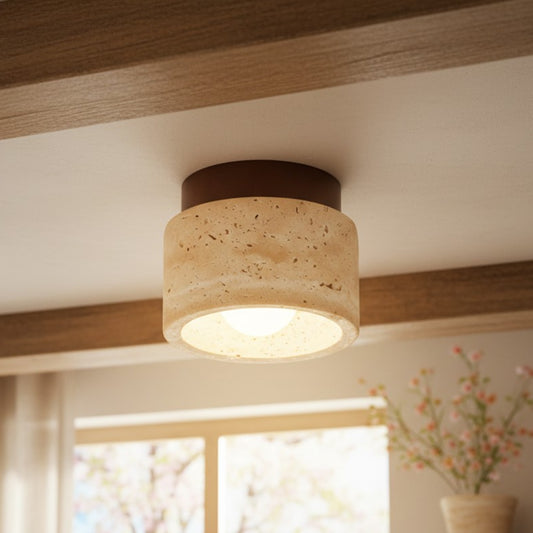 Modern Wabi-Sabi Cylindrical Travertine Natural Stone Ceiling Light