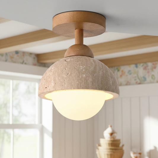 Evartt Wabi-Sabi Travertine Stone Dome Ceiling Light