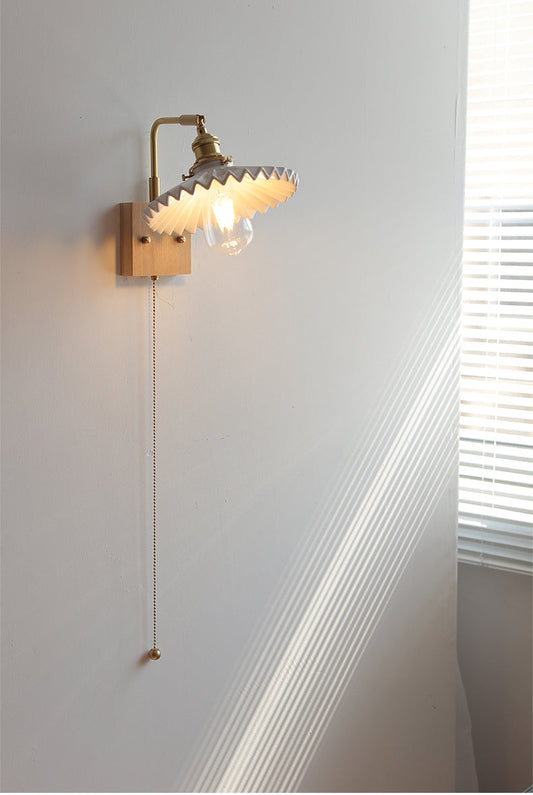 Ceramic Wall Light With Wood Plate - 112WL