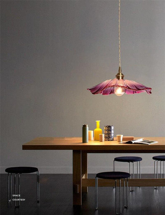 Violet Glass Sunflower Pendant LED Light in Vintage Style