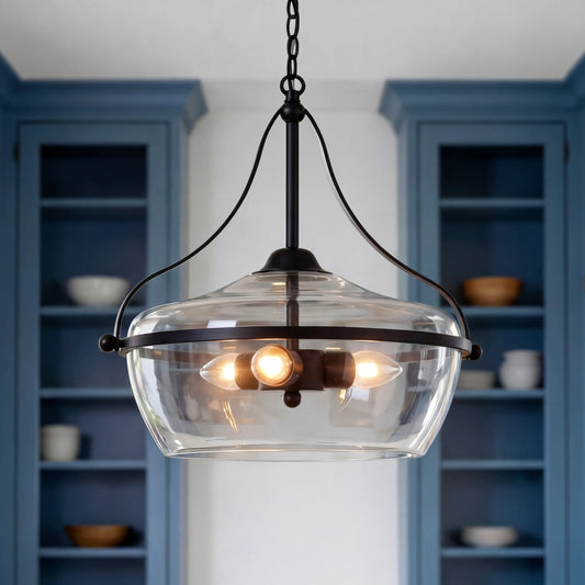 Mid-Century 3-Light Metal Frame Glass Pendant Light
