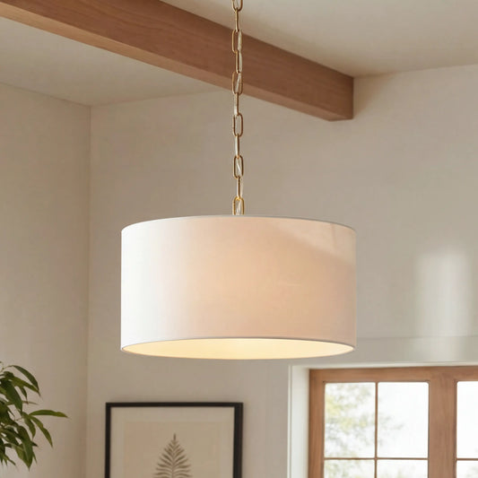 Modern Farmhouse Linen Drum Pendant Light