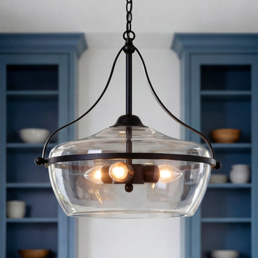 Mid-Century 3-Light Metal Frame Glass Pendant Light
