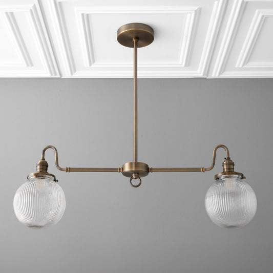 Nessa Vintage Industrial Brass Ribbed Globe Chandelier