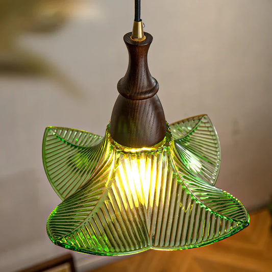 Adikia Modern Wood Artistic Glass Floral Pendant Light