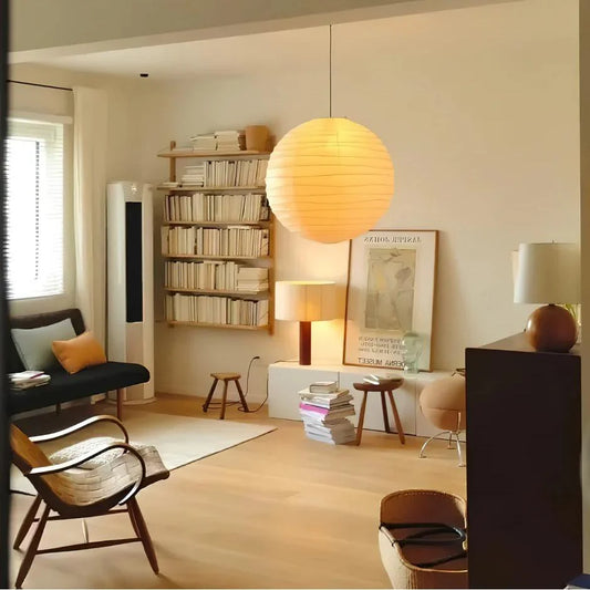 Aiko Minimalist Ribbed Paper Globe Pendant Light